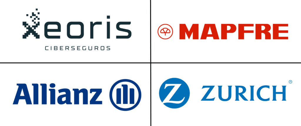 Los mejores ciberseguros para empresas en 2025 1 Imagen con los logos de Xeoris, Mapfre, Allianz y Zurich para comparativa de ciberseguros.